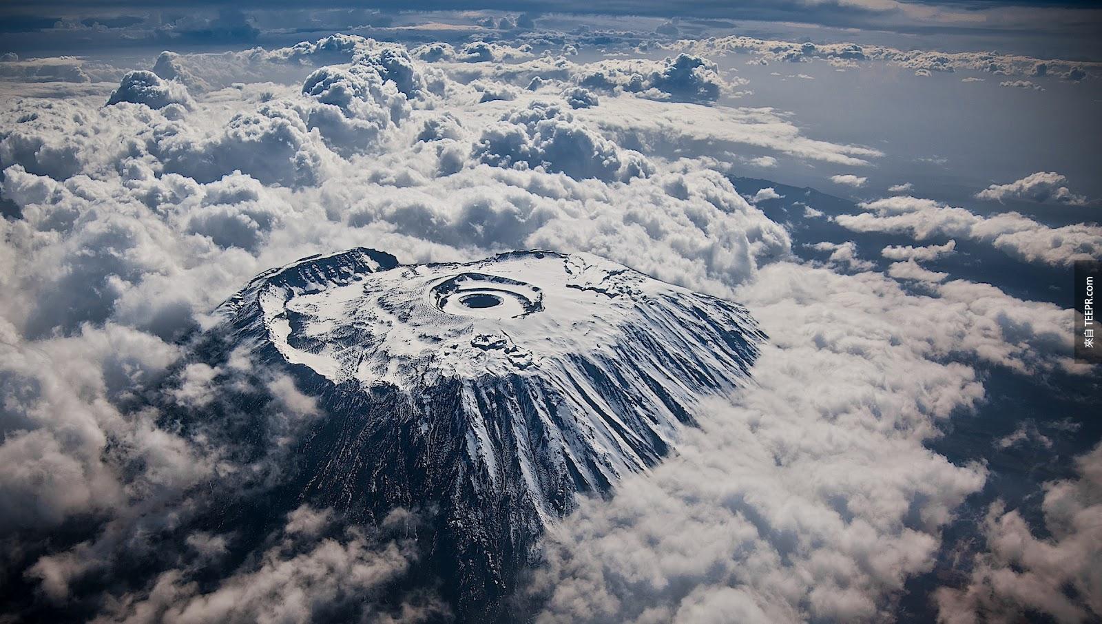 mount kilimanjaro from an airplane snow covered