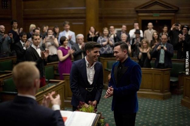 Also just after midnight, Sean Adl-Tabatabai and Sinclair Treadway were married not far away in Camden Town Hall.