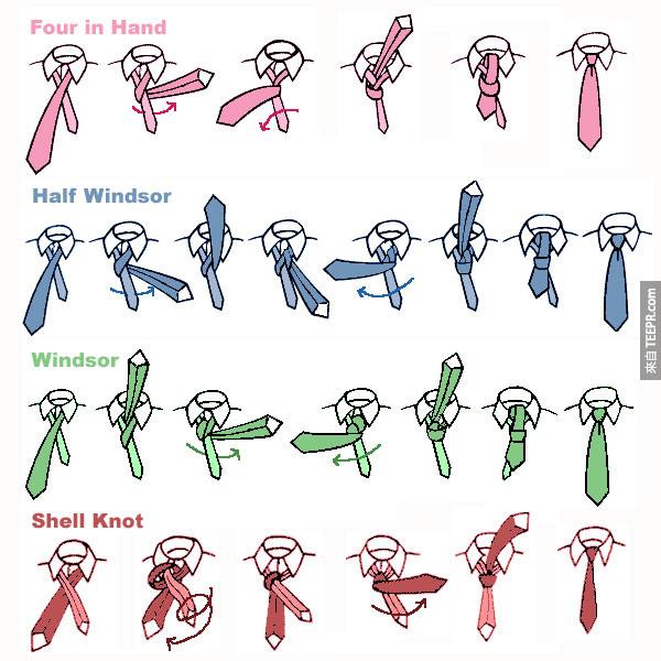 14.) 綁領帶的四種方法。