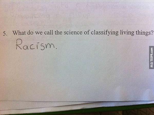 19.) (把生物分类的学术叫做什么？)。答案: 种族歧视。好有智慧的小朋友！