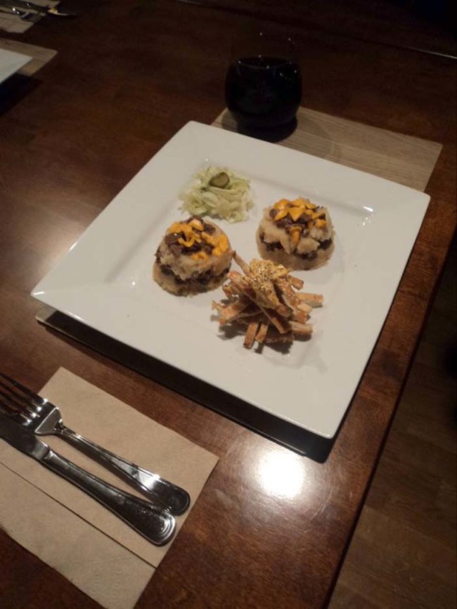 The second entry: Big Mac mini shepherds pies with sesame seed crisps and a salad.