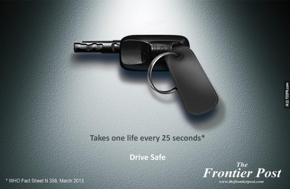 28. 每25秒带走一个生命：小心驾驶。