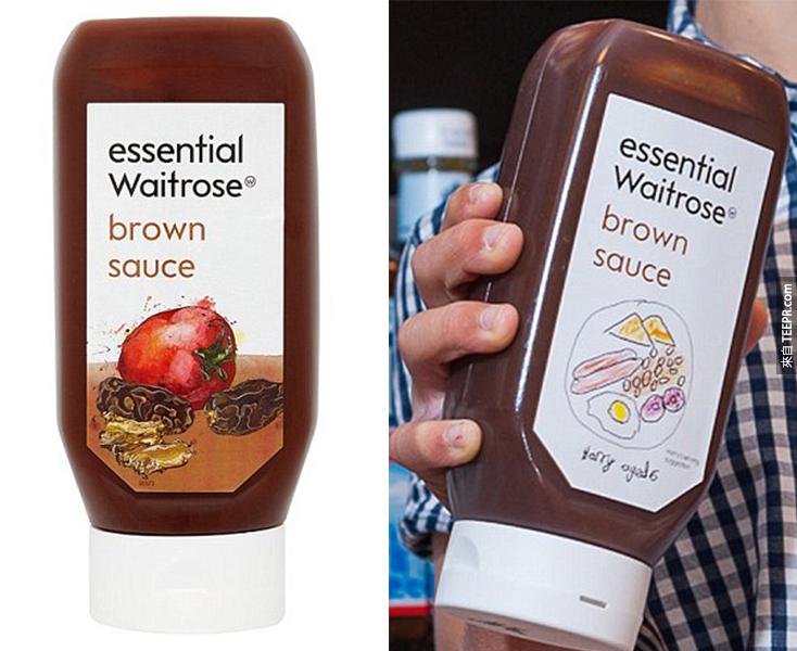 這是棕醬原先的包裝(左)，和Harry畫的新包裝(右)。