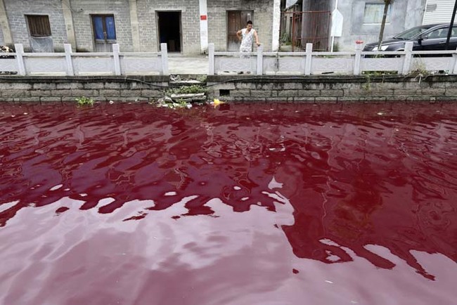 中国大陆的水质污染严重，以致于许多城市需要在干净的水上写“可饮用”等字，以表示安全。