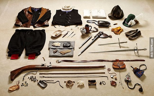 5. 1588年民兵火枪手的装备。