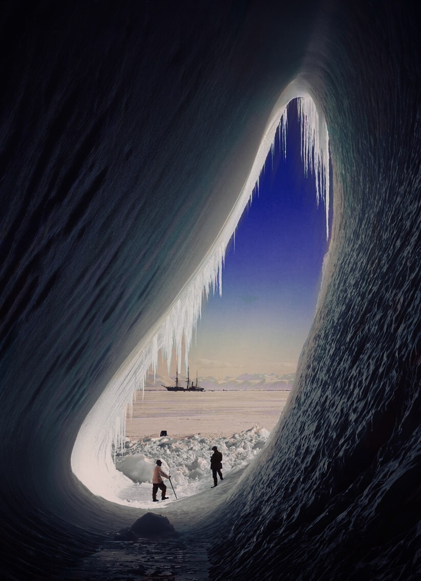 一張由史考特英國南極探險隊所拍攝的照片，他們在回程的時候去世了。[1910年]