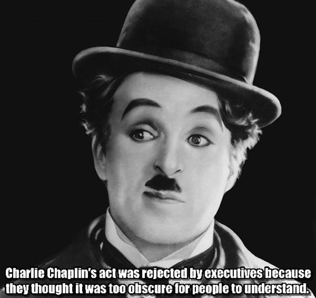 11. 查理·卓别林(Chaplin Charlie)：卓别林的表演曾经被认为太难懂，而被拒绝了。