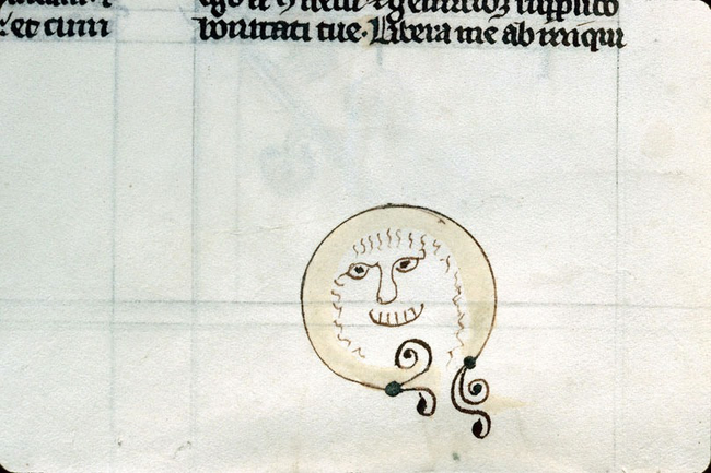 中世紀的笑臉。這本書是在1200年代抄寫的，但這個塗鴉是在200年後才出現的。