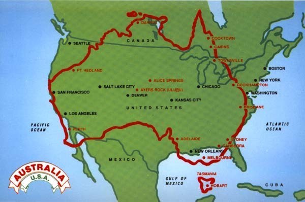 18. 拿澳洲跟北美洲相比，会证明我们可能都小看澳洲的大小了...