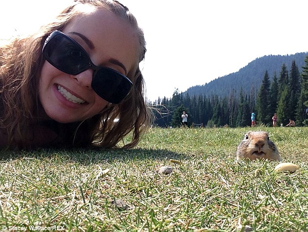 Stacey Wallace, 28, took a 'selfie' with a ground squirrel at British Columbia's Manning Park 