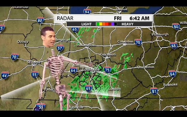And it was amazing. Look at him pointing at that light rain weather pattern with his creepy bone hand.
