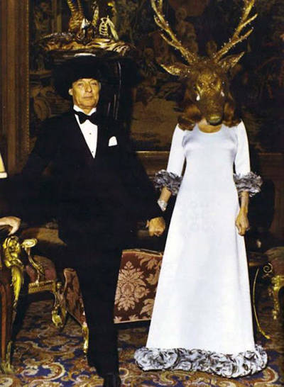 Here are the hosts, Guy and Marie-Hélène Rothschild, setting the tone of dress for the evening. The mansion had remained empty until they decided to refurbish it to throw these occult parties.