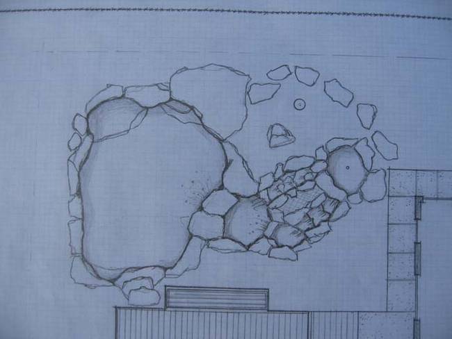 Here are the original plans: The pool features a waterfall, a kiddie pool, a main pool, and a grotto.
