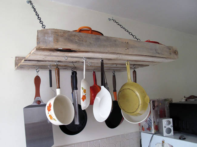 9.) Or, hang your pots and pans overhead for a neat and efficient use of space.
