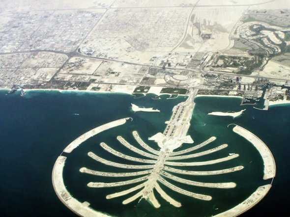 Dubai's artificial Palm Islands imported enough sand to fill 2.5 Empire State Buildings.