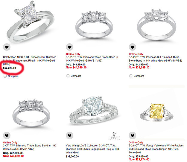 And that's just the average. Engagement rings at Zales range from $41–$52,229.