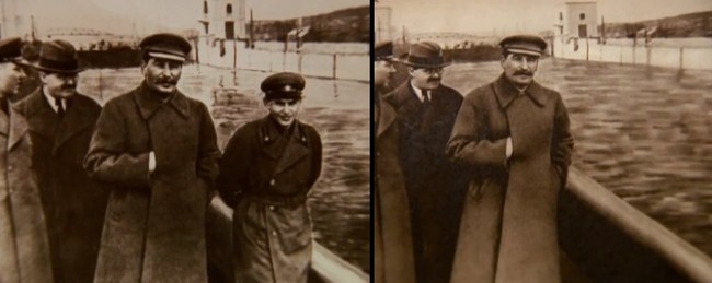 Nikolai Yezhov was Joseph Stalin's head of secret police. Much less secret is his removal from this photograph after proving disloyal to the leader of the Soviet Union.