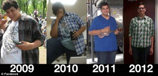 Documented: 'I want to be proud of who I am, and I want all of you to be proud of who you are, and part of that is not hiding it', says Mr Diaz, pictured at different stages of his weight loss