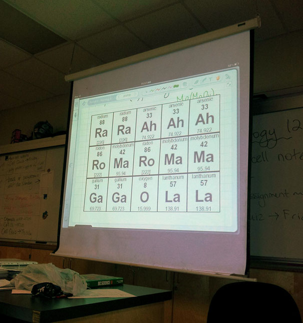 這名幽默的老師...把化學式排成這樣，根本就是女神卡卡的歌詞嘛！