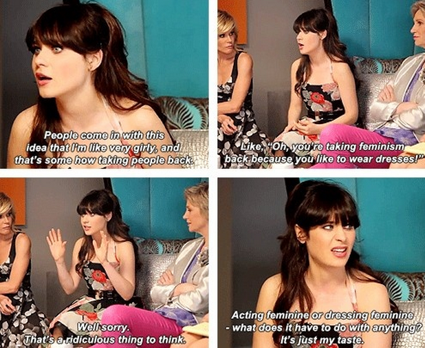 When Zooey Deschanel pointed out that women can wear dresses AND be feminists because OBVIOUSLY.