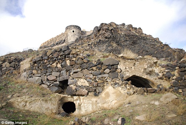 Builders in Turkey have accidentally found one of the largest and most complex underground cities in the otherworldly region of Cappadocia.  The city lies beneath the Nevşehir fortress (pictured). Three entrances to the impressive complex can be seen, leading to vast, winding tunnels