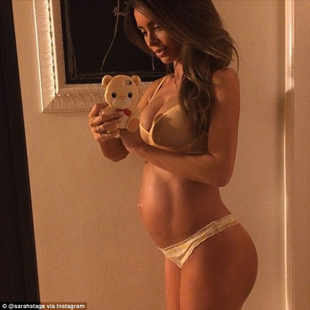 Toned physique: Sarah snapped this photo of herself flaunting her barely-there baby bump at 38 weeks on April 6 - 10 days before she was supposed to give birth to her son