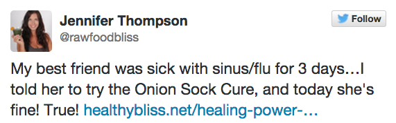 This is what Jennifer tweeted to her readers after writing about the healing power of onions: