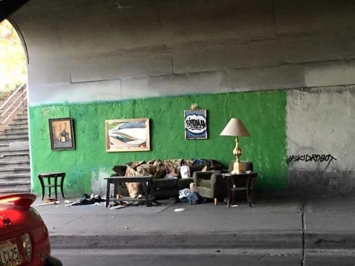 A homeless man and his epic setup in Los Angeles.