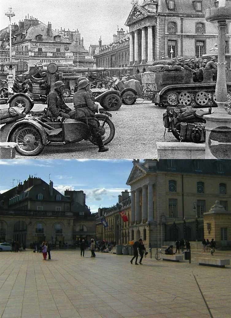 June 17, 1940,  compared to a photo taken in the early 2000's.