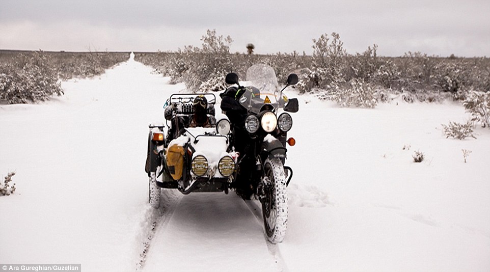 The duo have since travelled parts of West and Central America on a motorcycle and sidecar, braving heavy storms and even snow