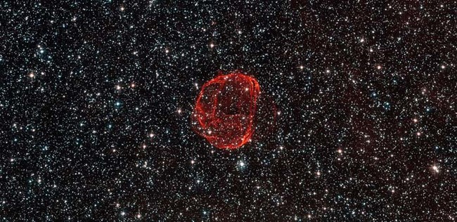 This supernova was a little closer to home, only 150,000 light-years away. One day our sun will suffer a similar fate.