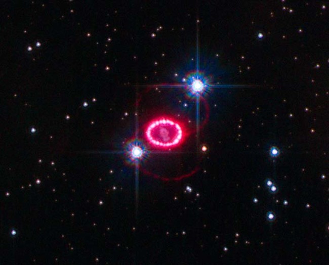 The extremely hot remains of a supernova from 20,000 years ago. That ring is about a light-year across.