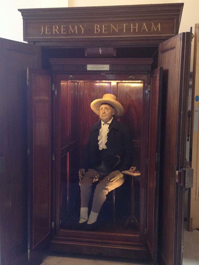 Today, Bentham's Auto-Icon still stands in the halls of the University College London, and it's as creepy as ever.