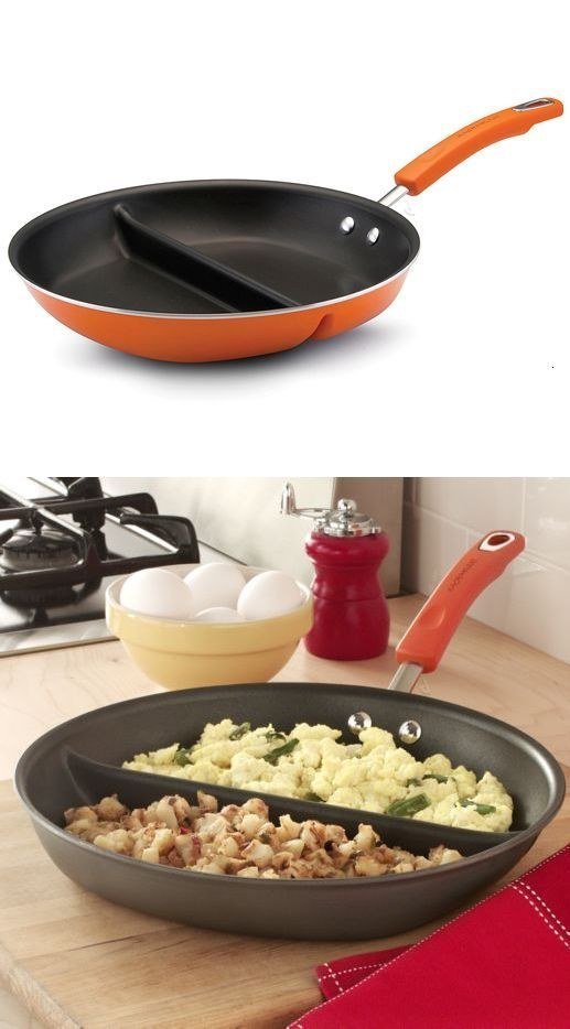 A divided skillet that lets you cook two single-serving dishes while only dirtying one dish.
