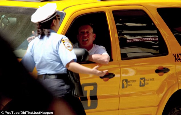 Playing along: As cameras recorded surreptitiously, Jenni would walk up to the specially-adapted cab and tell the driver, played by stuntman Bob Cotter, that he had to move