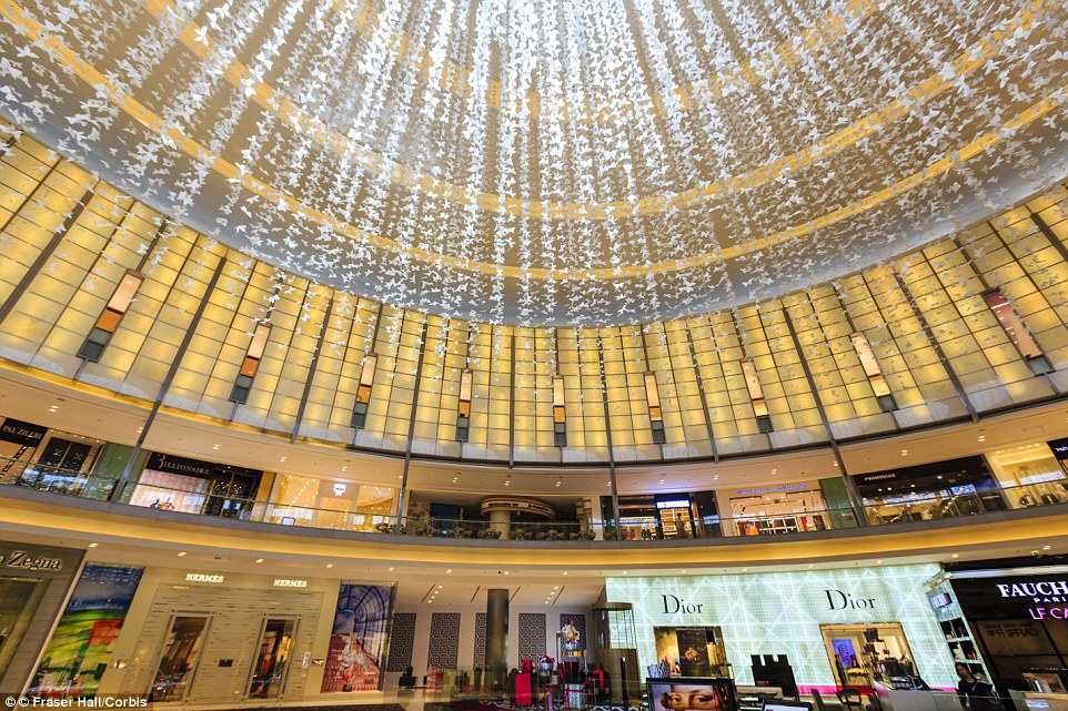 The Dubai Mall, which is the world's largest shopping centre, is located in downtown Dubai and stocked with luxurious designer shops
