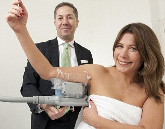 CoolSculpting involves freezing away your fat. Since it was launched in 2010, doctors have carried out over 1.5 million sessions of the treatment globally. Leah Hardy (pictured), who was one of the first people to have the procedure, said of the treatment back in 2010: ‘CoolSculpting is safe, fast and works on lumps and bumps