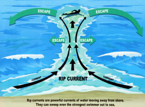 If you're caught in a rip tide, don't swim to shore. Instead, swim perpendicular to the shore until you're out of the current. Then, you can swim in.