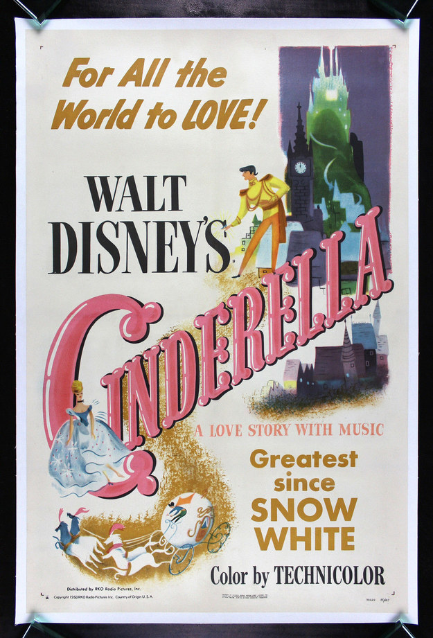 Original Vintage 1950 Cinderella Movie Poster, $1,595