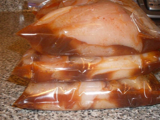 Buy chicken in family packs, drop the extras into sealable bags with marinade, and freeze.