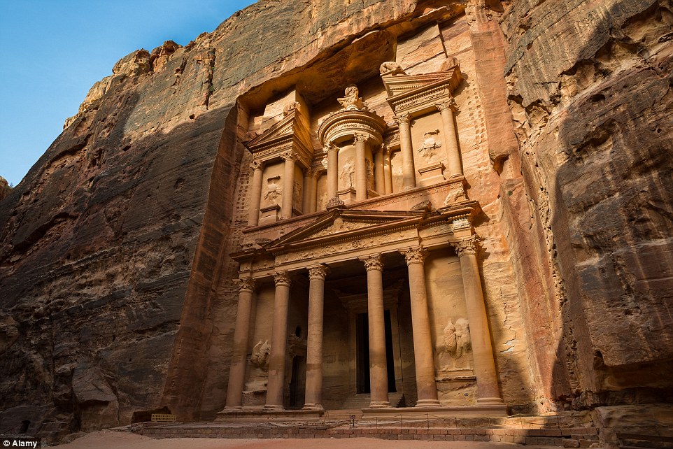 Petra in Jordan, spectacularly carved into the rose-coloured rock, is situated between the Red Sea and the Dead Sea. It is one of the world's most famous archaeological sites and took 13th place in the list