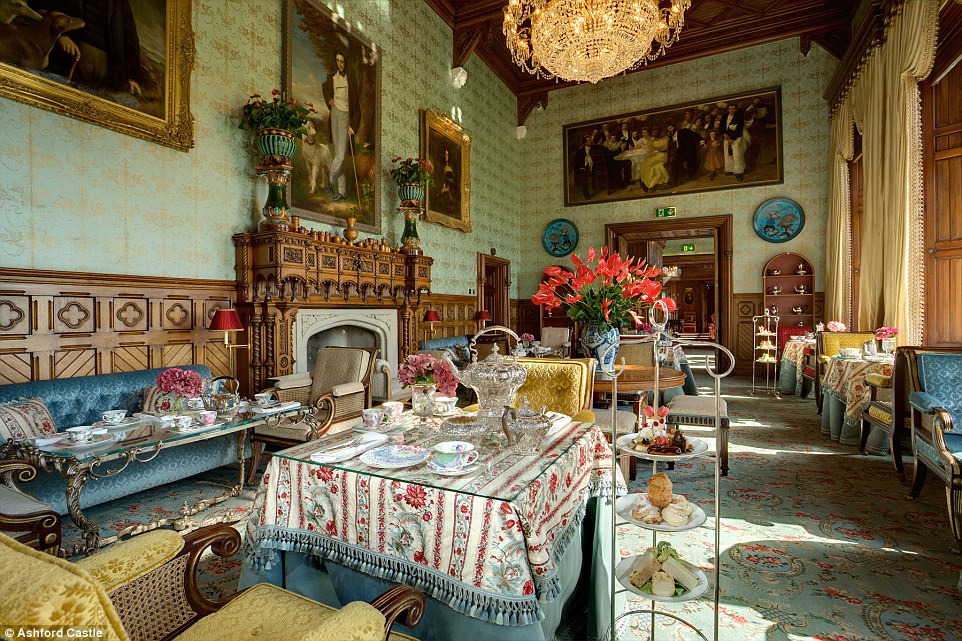 The tradition of afternoon tea, served in the Connaught Room, has been preserved at Ashford Castle since 1868