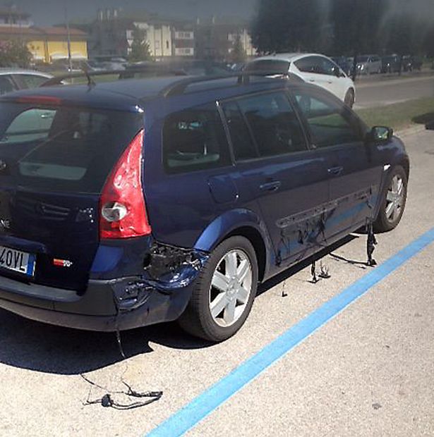 A Renault car in Caorle in Northern Italy which has melted in the intense heat of the day according to eyewitnesses