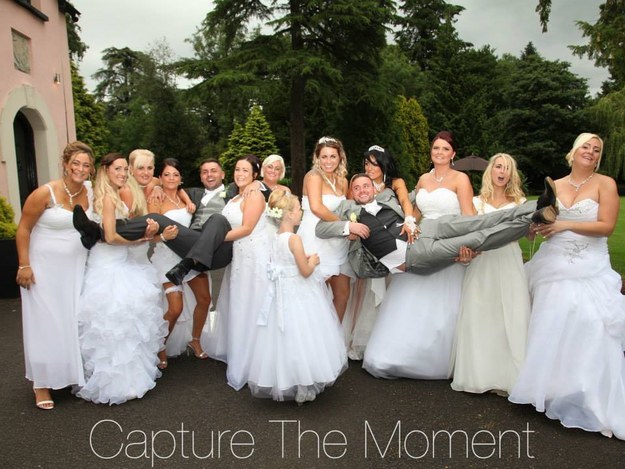 They dressed all 10 of their bridesmaids in wedding dresses, and it looked pretty amazing.