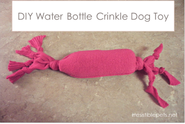 And if your pet loses a toy while you're on the road, make a crinkle toy from a sock and an empty water bottle.