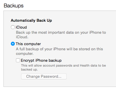 Plug the iPhone into your computer, open iTunes, and under "Backups" select "This computer" instead.