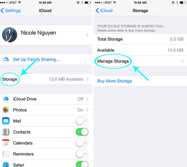 Next, select Storage, then Manage Storage.