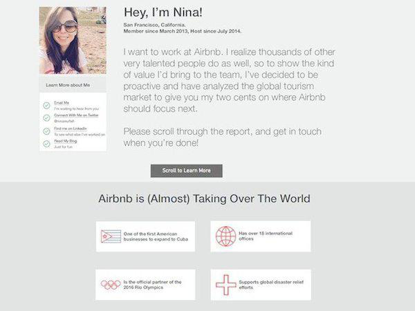 Nina Mufleh created a resume that resembled the design of Airbnb's website to get their attention.

Via Business Insider