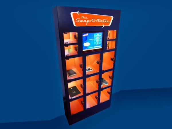 The Swap-O-Matic in NYC allows you to deposit unwanted items for ‘points’ which you can use to get other items in the machine.