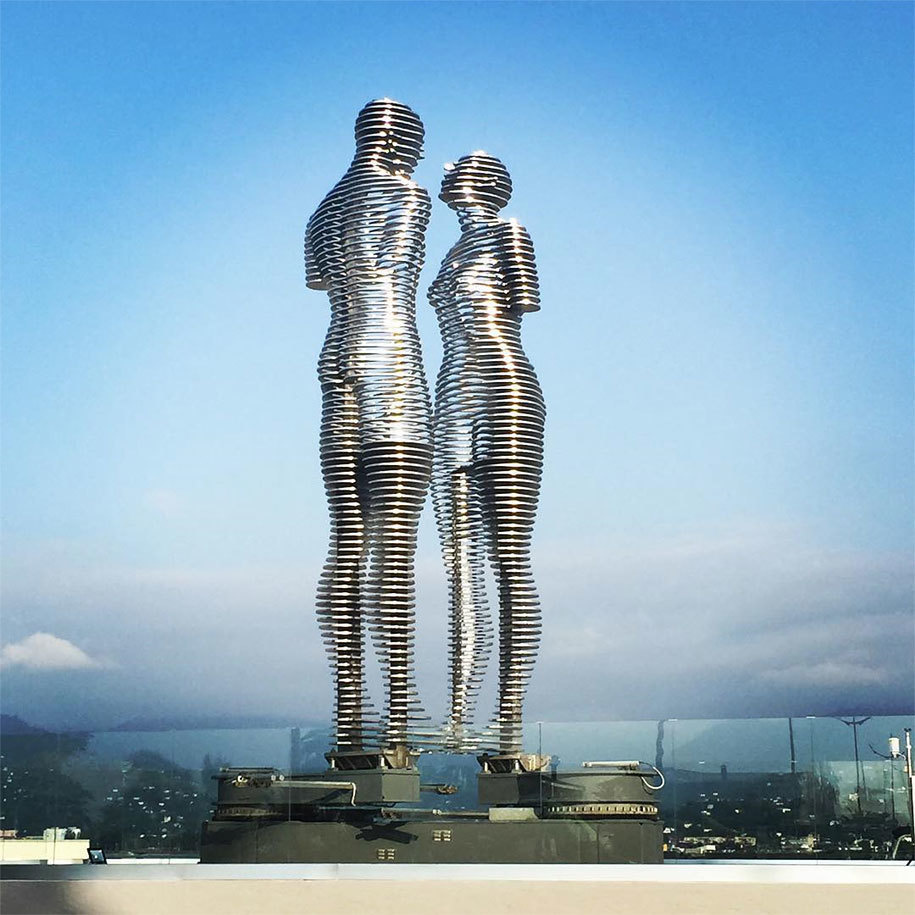 It's called "The Statue of Love," and it was created by Georgian artist Tamar Kvesitadze.